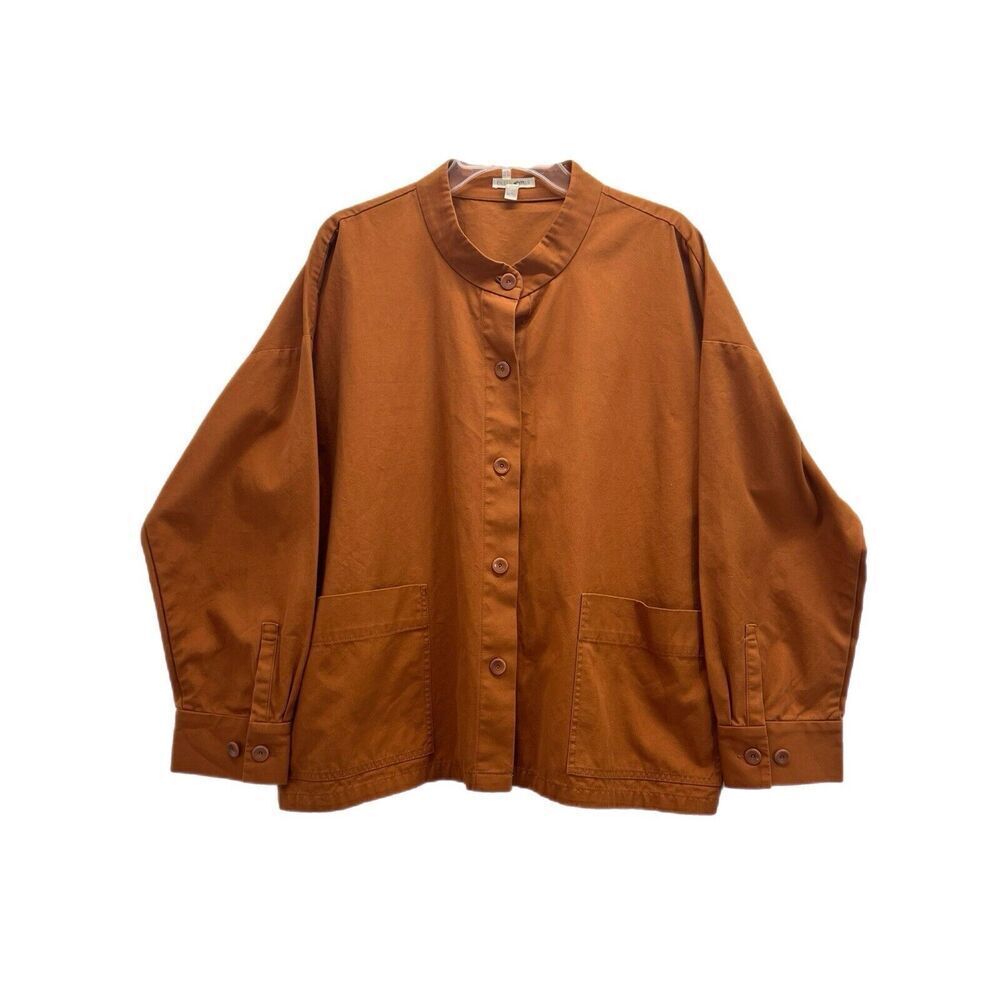 Eileen Fisher Chore Jacket XL Organic Cotton Denim Oversized Pumpkin Orange